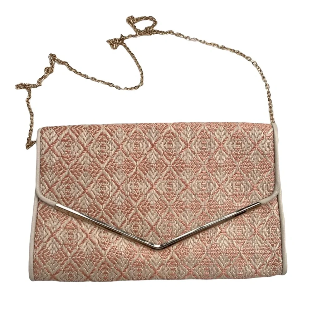 Urban Expressions Rose Gold & Cream Envelope Clutch Chain Strap Purse